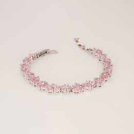 Sterling Silver Pink Zircon Tennis Bracelet - Dainty Design