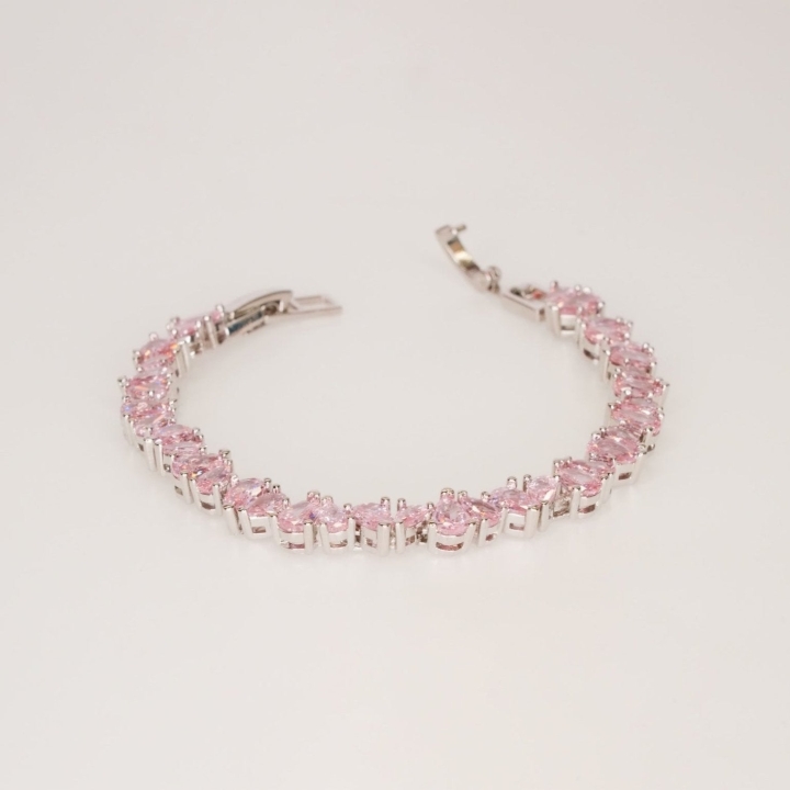 Sterling Silver Pink Zircon Tennis Bracelet - Dainty Design