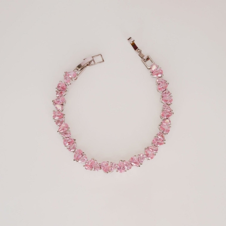 Sterling Silver Pink Zircon Tennis Bracelet - Dainty Design