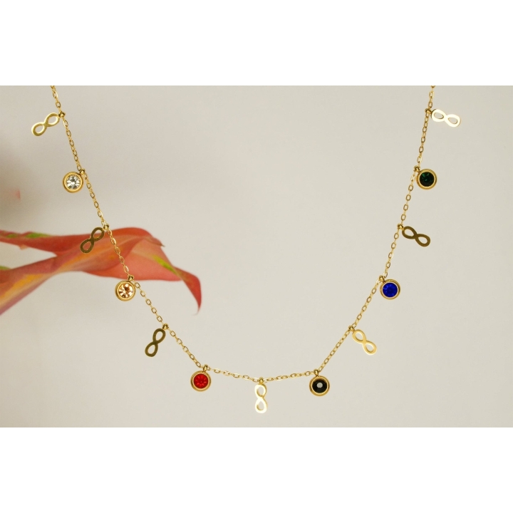 Infinity Charm Multicolor Gemstone Necklace - Dainty Design