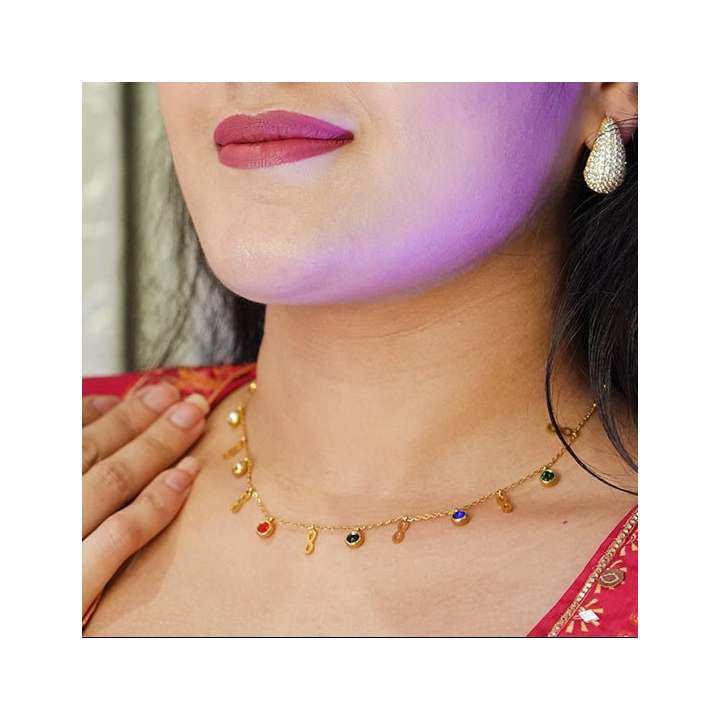 Infinity Charm Multicolor Gemstone Necklace - Dainty Design