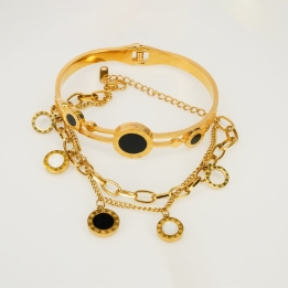 Dual Layer Black & White Enamel Charm Bracelet Combo - Dainty Design
